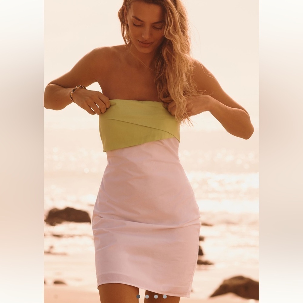Anthropologie Flat White Sleeveless Colorblock Mini Dress Large NWT
